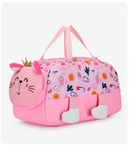 Cute pink cat children travel duffel bag, waterproof lightweight large capacity handbag.