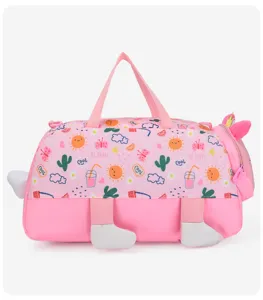 Cute pink children travel duffel bag with waterproof fabric, large capacity for kids swimming trip.