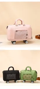 Rollable travel duffel bag with wheels, large capacity lightweight luggage storage bag for short trips.