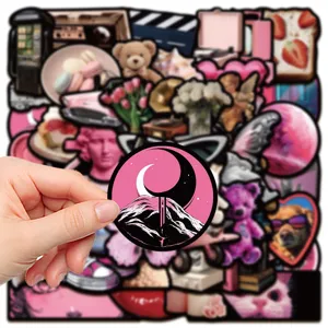 50 stuks roze en zwarte waterdichte esthetische stickers voor laptop telefoonhoesje beker