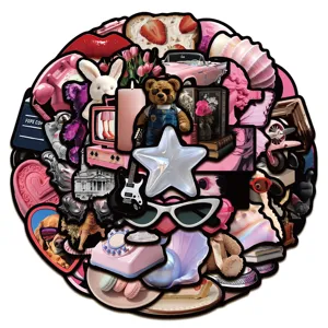 Roze zwarte esthetische waterdichte stickers set voor laptop telefoonbeker decor 50st