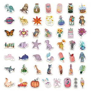 Cute cartoon sticker set featuring various animals and plants, perfect for phone cases.