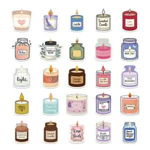 Cute scented candle stickers set, waterproof vinyl decorative decals for laptop, water bottle, phone.