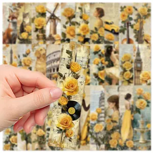 Vintage yellow rose paper bookmarks set of 30 pieces aesthetic decorative reading markers