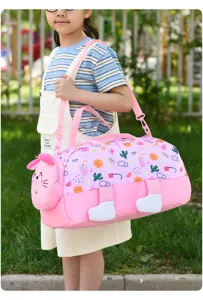 Water-resistant kids travel duffel bag cute pink cartoon shoulder bag for children swimming outdoor.