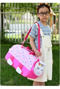 Kids waterproof travel duffel bag cute unicorn design large capacity shoulder bag for girls