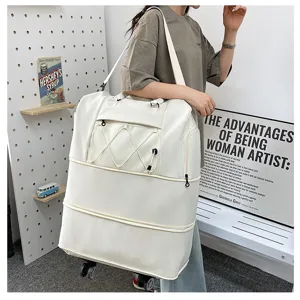 Large capacity expandable travel luggage bag with wheels, lightweight portable overnight duffel bag.