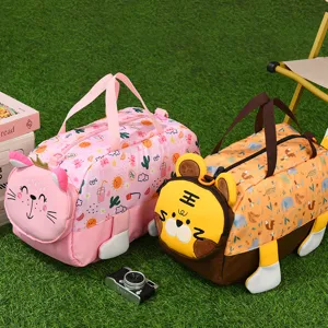Water-resistant kids travel duffel bag cute animal print large capacity shoulder bag