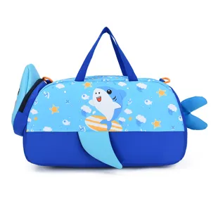 Kids waterproof travel duffel bag cute cartoon shark design large capacity swimming tote bag
