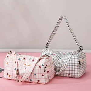 Women Casual Plaid Travel Bag Large Capacity Portable Luggage Bag Oxford Fabric Storage Handbag Shoulder Bag