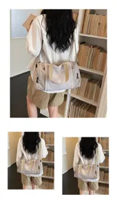 Casual canvas travel duffel bag for women, large capacity shoulder bag for short trips.