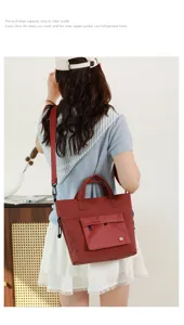 Red canvas tote bag casual shoulder crossbody bag large capacity daily commute practical