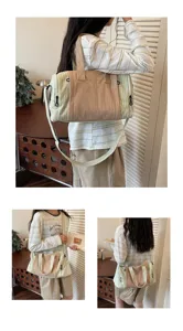 Large capacity canvas travel duffel bag stylish casual shoulder gym handbag for women