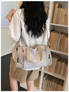 Casual canvas travel duffel bag large capacity shoulder weekender bag for women daily use
