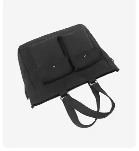 Black canvas shoulder bag with dual front pockets casual tote for travel daily use
