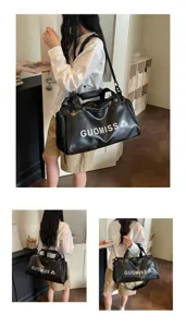 Black sports duffel bag with shoulder strap fitness gym travel luggage training bag