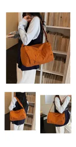 Detail shot of the minimalist orange travel shoulder bag, showing large capacity and daily use.