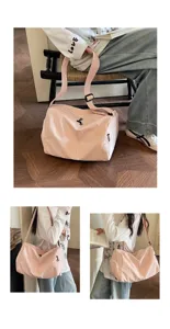 Detailed view of the pink casual crossbody travel bag, showing its large capacity and stylish design.