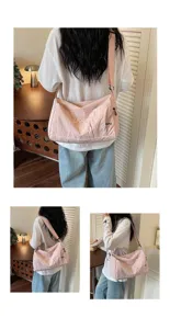 Japanese minimalist travel bag large capacity duffel casual lightweight versatile pink shoulder bag