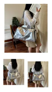 Silver duffel bag fitness sports training bag travel luggage bag for women and men daily use