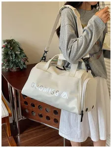 White fitness duffel bag with dry wet separation, large capacity sports training travel bag.
