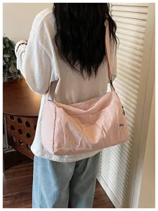 Casual minimalist travel shoulder bag in pink large capacity design for daily use