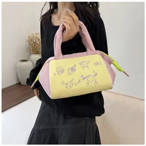 Süße Hand-Kosmetiktasche mit bunten Cartoon-Stickereien für Damen