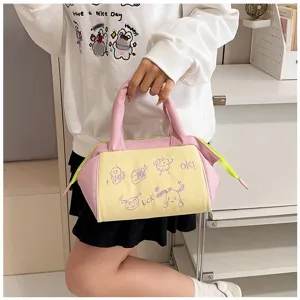 Süße INS-Stil Schminktasche in Kontrastfarben mit bestickten Comic-Motiven