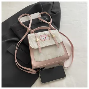 Zainetto rosa e bianco con motivo marmorizzato e design mela cartone animato per ragazze