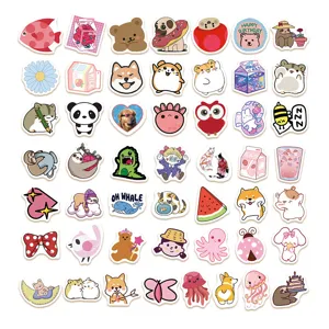Cute cartoon animal stickers pack, waterproof aesthetic DIY decals for laptop and luggage.