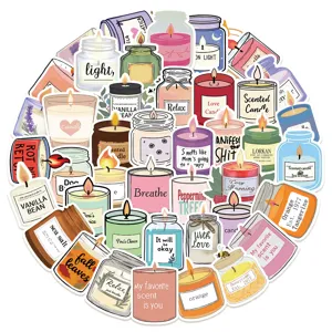 50pcs cute cartoon candle waterproof stickers for laptop water bottle journaling DIY decor