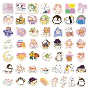 Cute cartoon stickers set, waterproof kawaii decal for luggage, phone case, and journaling.
