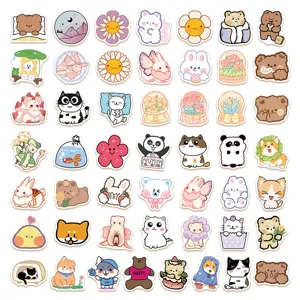 Cute cartoon stickers set featuring bears and rabbits, perfect for luggage and phone cases.