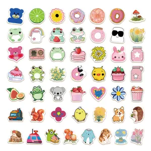 Cute cartoon stickers detail view showcasing various adorable animal and plant designs for decor.