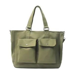 Casual canvas travel tote bag large capacity outdoor sports shoulder bag with front pockets