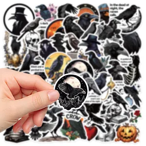 50pcs autocollants corbeau noir gothique étanches en vinyle pour ordinateur portable tasse