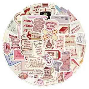 Detail view of retro bookish sticker set featuring vintage reading quotes and literary motifs.