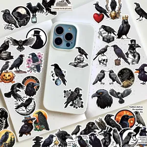50pcs autocollants étanches corbeau gothique noir pour ordinateur portable coque