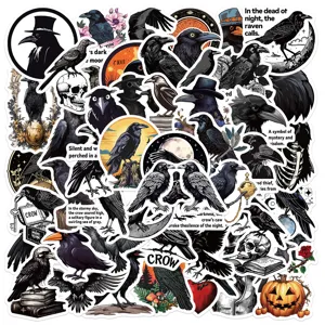 50pcs autocollants corbeau gothique etanche vinyle stickers pour ordinateur portable