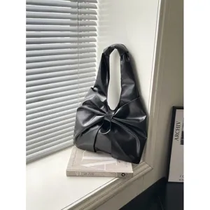 Grand sac fourre-tout noir avec nœud minimaliste pour femme au design tendance haut de gamme