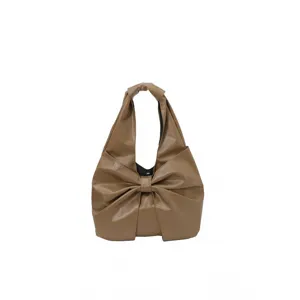 Sac cabas hobo élégant de couleur kaki avec un grand nœud décoratif pour femmes chic
