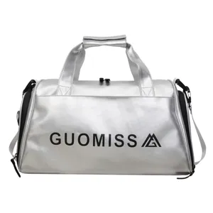 Silver gym duffel bag waterproof sports training travel luggage with wet dry separation