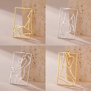 304 Stainless Steel Figure Girl Silhouette Pendant For Necklace Earring DIY Jewelry Making Artistic Minimalist Hollow Charms