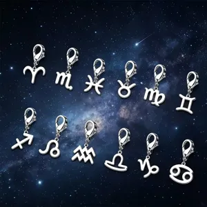 Colección de 12 dijes del zodiaco en acero inoxidable con cierres de langosta en galaxia