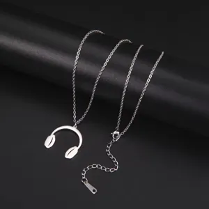 Silver stainless steel necklace with headphone pendant detail for modern hip-hop style