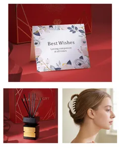 Magnifique coffret cadeau de mariage avec carte de vœux, diffuseur et pince à cheveux.