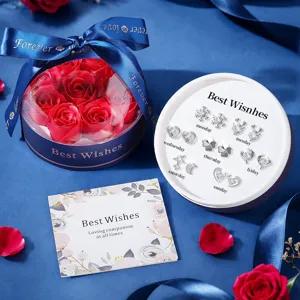 Boîte Cadeau de Fleurs de Savon Rose de la Saint-Valentin Avec Ensemble de Boucles d'Oreilles Clous Hebdomadaires Cadeau de Bijoux d'Anniversaire Romantique pour Femme