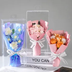 Valentinstag Geschenk Kreative Seifenblume Blumenstrauß PVC Geschenkkarton Gestrickter Blumenstrauß Romantische Heimdekoration