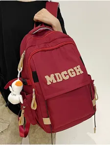Sac à dos d'écolier rouge grande capacité avec patch MDCGH et porte-clé canard