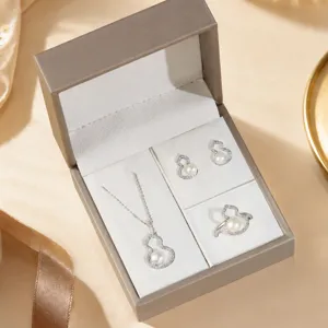 Set di Gioielli Collana Orecchini Anello Zucca Perla Scatola Regalo Elegante per Donna